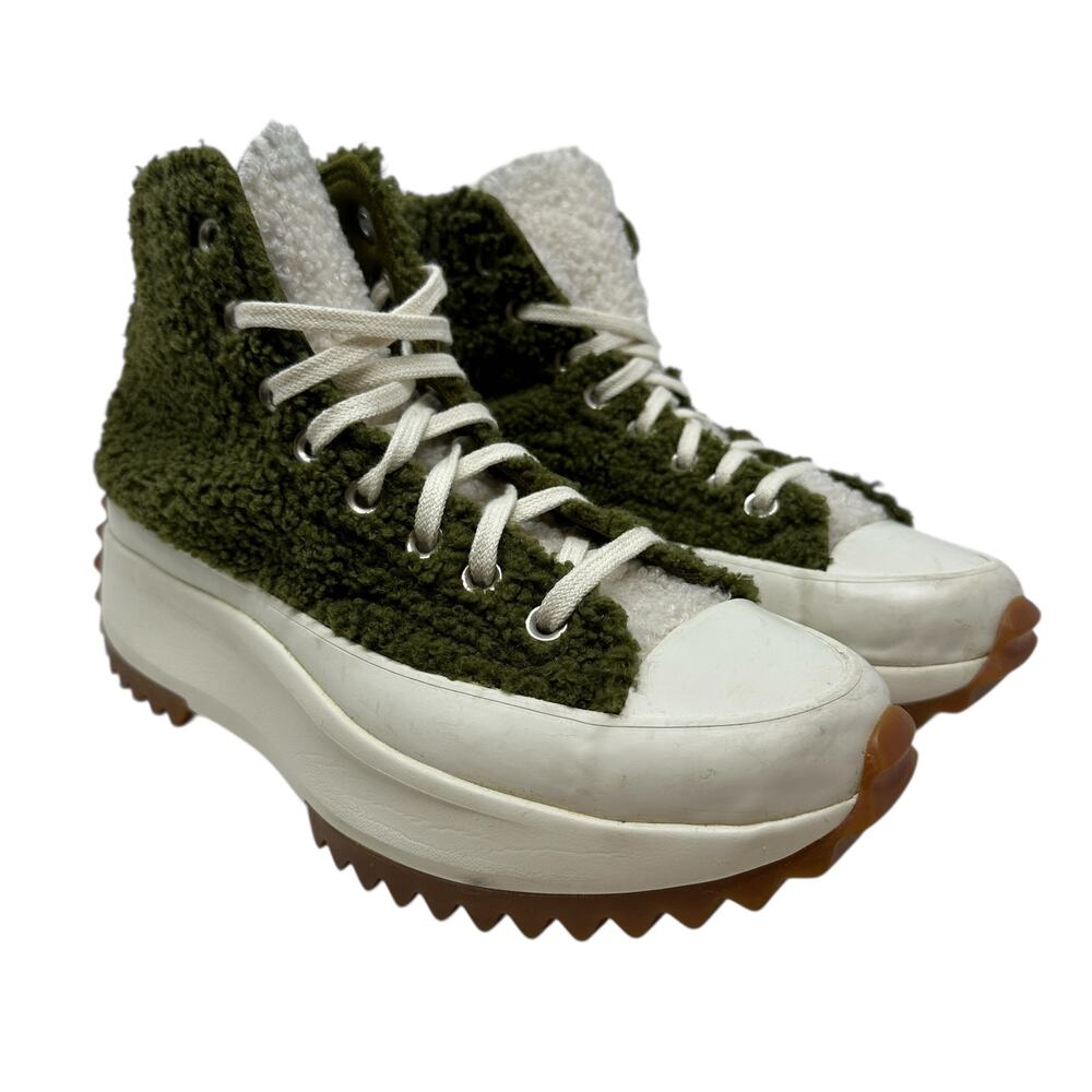 Converse Run Star Hike‎ High Sherpa Platform Sneakers Green Faux Fur Size US 8.5